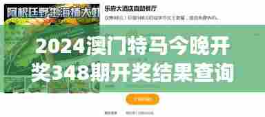 2024澳门特马今晚开奖348期开奖结果查询 - 马迷视角:今晚的潜力黑马
