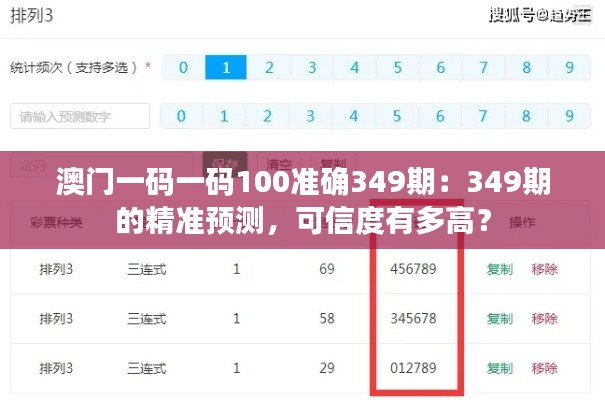 澳门一码一码100准确349期:349期的精准预测,可信度有多高?