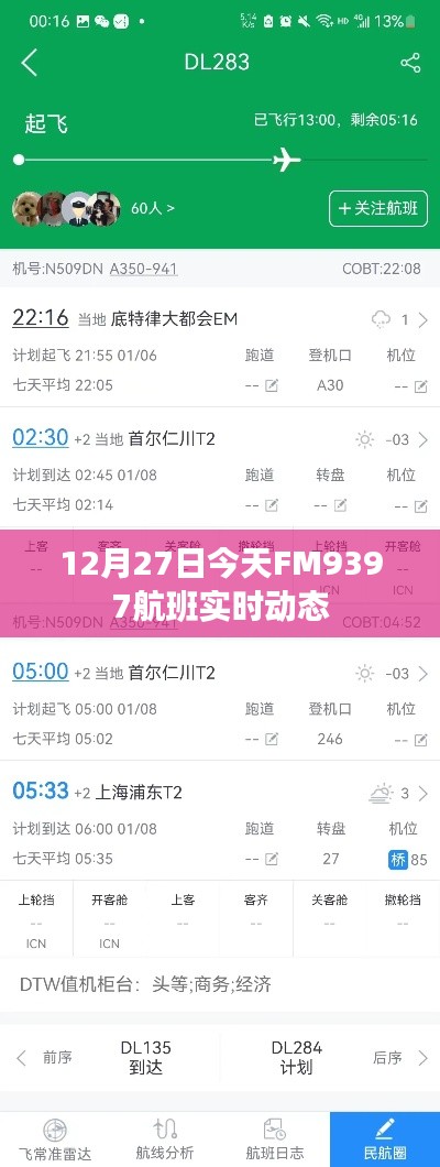 FM9397航班实时动态更新通知