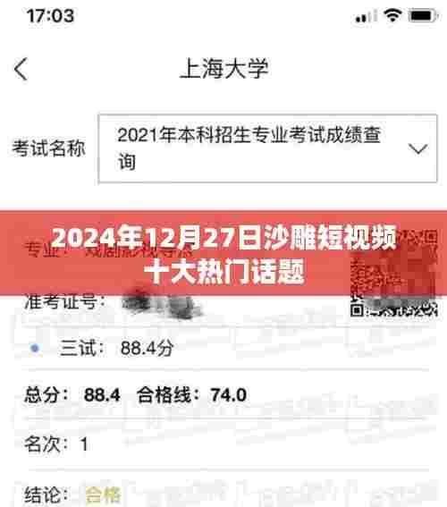 沙雕短视频热门话题榜TOP10,2024年12月27日盘点
