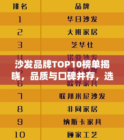 沙发品牌TOP10榜单揭晓,品质与口碑并存,选购首选!
