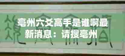 亳州六爻高手是谁啊最新消息:请搜亳州