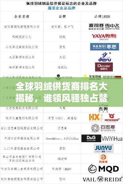全球羽绒供货商排名大揭秘,谁领风骚独占鳌头?