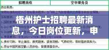 梧州护士招聘最新消息,今日岗位更新,申请机会不容错过!